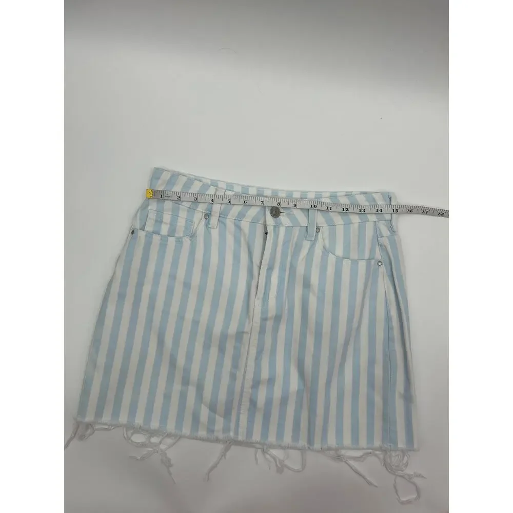 PacSun Striped Denim Mini Skirt Size 27 Blue White 100% Cotton Raw Hem Beachy